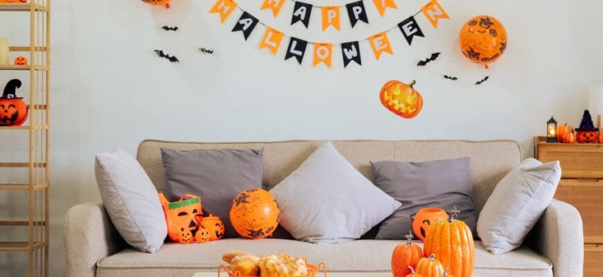 Halloween,Theme,Decorated,Living,Room.,Lifestyle,Halloween,Season,Family,House